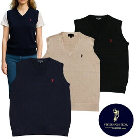Western POLO ウエスタン ポロ ワンポイント 無地 ベスト コットン100％ 重ね着 春夏秋 通勤 通学 ニット polo122