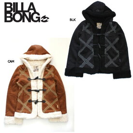 【BILLABONG】レディース フェイクムートン フードボア ショートコート ダッフルコート/S・M/キャメル・ブラック