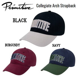 【Primitive】プリミティブ 2022 Collegiate Arch Strapback ユニセックス キャップ スナップバック 帽子 アウトドア スケボー スケートボード キャンプ BLACK/BURGUNDY/NAVY 正規品【あす楽対応】