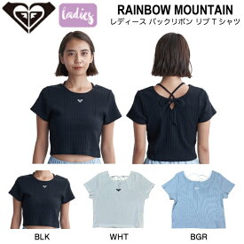 【ROXY】ロキシー 2024春夏 RAINBOW MOUNTAIN レディース 半袖 Tシャツ トップス リブ素材 タイト ミニ丈 チビT サーフ アウトドア キャンプ S/M/L 3カラー【正規品】