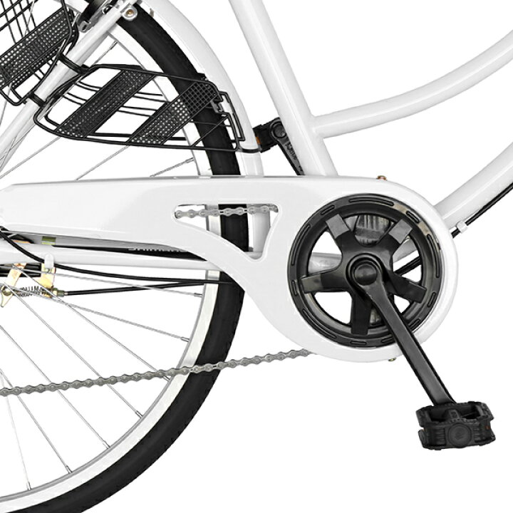 自転車 26インチ ママチャリ 外装六段変速ギア シティサイクル ホワイト dixhult 六段変速