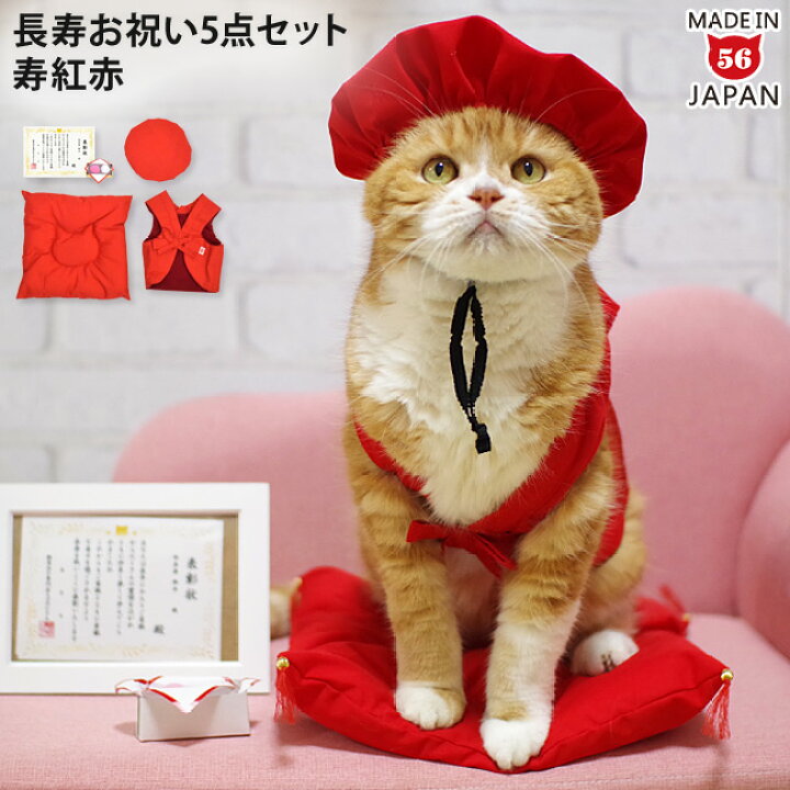 楽天市場 ゴロにゃんオリジナル 猫服 豪華長寿服セット 寿紅赤 猫用品のゴロにゃん 楽天市場店