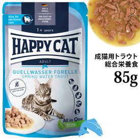 ハッピーキャット ミート in ソース パウチ スプリングトラウト (成猫・避妊去勢) 85g (73024) ウェットフード 総合栄養食 グレインフリー
