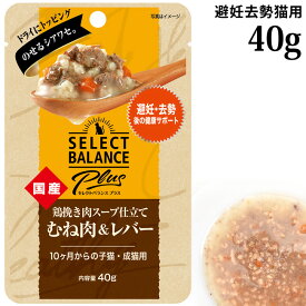 セレクトバランスPlus 鶏挽き肉スープ仕立て むね肉&レバー 避妊・去勢後の健康サポート 40g (04213) 10ヶ月からの子猫・成猫用 ウェットフード パウチ 国産 トッピング ドライフードにプラス