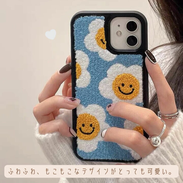 楽天市場】iPhoneケース 韓国 にこちゃん 花 もこもこ ふわふわ 