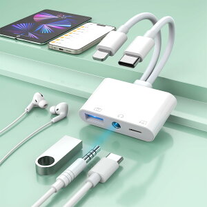 USB CCz ϊALightning+USB C3.5mm/Type CCzWbNϊAUSB OTGA_v^[{I[fBIϊA_v^+Type C PD}[d/f[^`AiPhone 16/15/14/13,TX