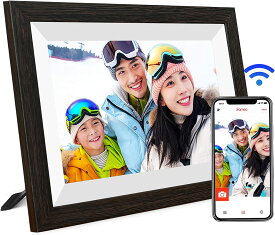 デジタルフォトフレーム wifi 10.1インチ 写真動画再生/共有 1280*800 専門アプリ「Frameo 」操作簡単 木目 16GBmicroSDカード 壁掛け可 タッチIPS液晶 プレゼント 結婚記念日 ご両親 誕生日
