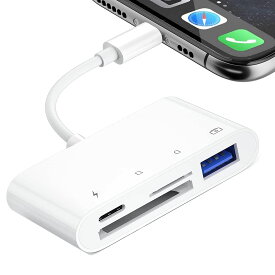 【最新型改良】iPhone/iPadに適用 SDカードリーダー 4in1 USB OTGカメラアダプタ SD TFカードリーダー 写真 ビデオ キーボード 双方向 高速データ転送（IOS用）
