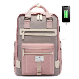 リュック レディース リュックサック 通学 バックパック 大容量 15ポケット 15.6インチパソコン収納可能 スーツケースベルト付き USBポート付き 中学生 大学生 高校生 女子 人気 おしゃれ 可愛い　ピンク