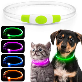 【2枚セット】犬 猫用LED光る首輪 , ライトUSB充電式 ,長さ可調節 ,ナイロン 光る首輪 ,小型犬用安全犬用ライトナイトウォーキング用装着簡単 柔らかい 軽量 サイズ調整可能 【視認距離500mで夜間も安心】