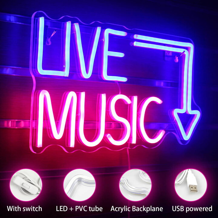 楽天市場】live musicネオンサイン 音楽ネオンライトサイン ネオンバー 