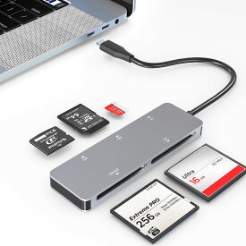 USB C CFast 2.0 カードリーダー、CFastカードリーダー、Type-C 3.0 5Gbs CFastメモリーカードアダプター、サンディスク、レキサー、トランセンド、ソニーカード用、CFast/TF/SD/XD/CF 5カード同時読取可能