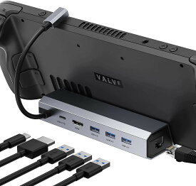 Steam Deck Dock 6-in-1 ドッキングステーション、スチームデック専用 HDMI 4K@60Hz・3×USB 3.0ポート・1Gbps イーサネットポート・100W USB-C PD充電