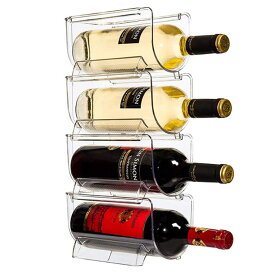 ワインボトルホルダー ワインラック スタンド 冷蔵庫用 収納ラック すっきり 省スペース 積み重ね式 ワイン棚 (1本用 4個セット)