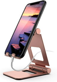 スマホスタンド 折畳み式 角度調整可能 卓上 携帯ホルダー 4-13インチのスマホとタブレット対応可能：iPhone/iPad/Galaxy/Kindle ‐ローズゴールド