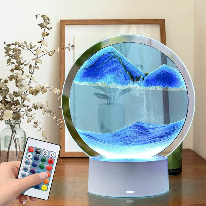 サンドピクチャー動く砂のアート絵LEDライト付き流れる砂フレーム飾り置物3D抽象的な風景オフィスの装飾デスクトップホームオフィス仕事装飾品