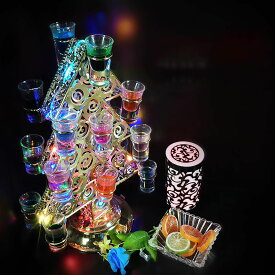 LED酒ボトルの表示棚 テキーラ クリスマスツリーの形 クリスマスツリーの形ホルダー ワインラック カクテルグラスホルダー カラフルなクリスマスツリーの形カップホルダー 収納ラック 飾り 18カップ エレガントなカウンタートップワイングラスホルダー ホル
