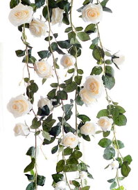 バラ ガーランド 造花 シルク フラワー 装飾 インテリア スワッグ パーティー (白・ホワイト)