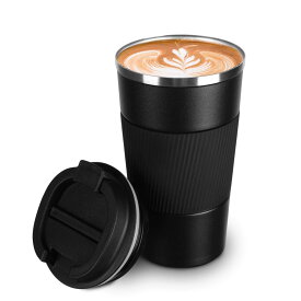 コーヒーカップ ステンレスマグ 保温保冷 直飲み 携帯マグ タンブラー 二重構造 真空断熱 (ブラック, 510ML)