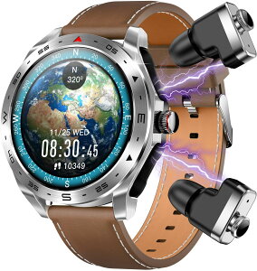 高級スマートウォッチ+TWSイヤホン2-in-1,1.52インチ丸型全金属腕時計,歩数計,両耳イヤホン,Bluetooth5.0,通話機能付き,電卓,呼吸訓練,DIY文字盤,消費カロリー,着信電話,Line通知,iphone&アンド