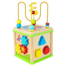 ビーズコースター ルーピング おもちゃ 多機能 モンテッソーリ アクティビティキューブ 子ども 玩具 木製 マルチプレイセット