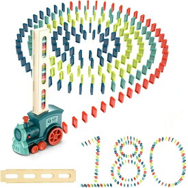 ドミノ おもちゃ ドミノ倒し 知育玩具 180枚 電車おもちゃ ブロック玩具 スプレー機能 音楽効果 予備のカードクリップ 収納袋付属 色認知 形認知 カラフル 並べる用道具 誕生日プレゼント