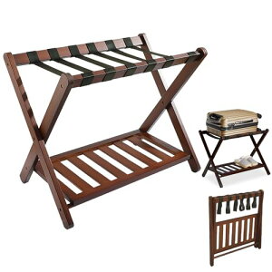 スーツケース収納ラック、おしゃれ 竹製 荷物ラック ラゲッジラック、折りたたみ式 バゲージラック 荷物置き バッゲージラック 2段 靴棚