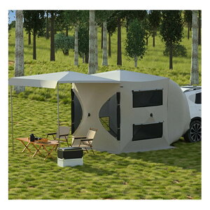 タープ テント カーサイドタープ 車用 日よけカーテント 両側に大型二重窓 内側は通気性メッシュ 通気性 設営簡単 単体使用可能 2〜4人用 キャンプ テント アウトドア 公園 登山 車中泊