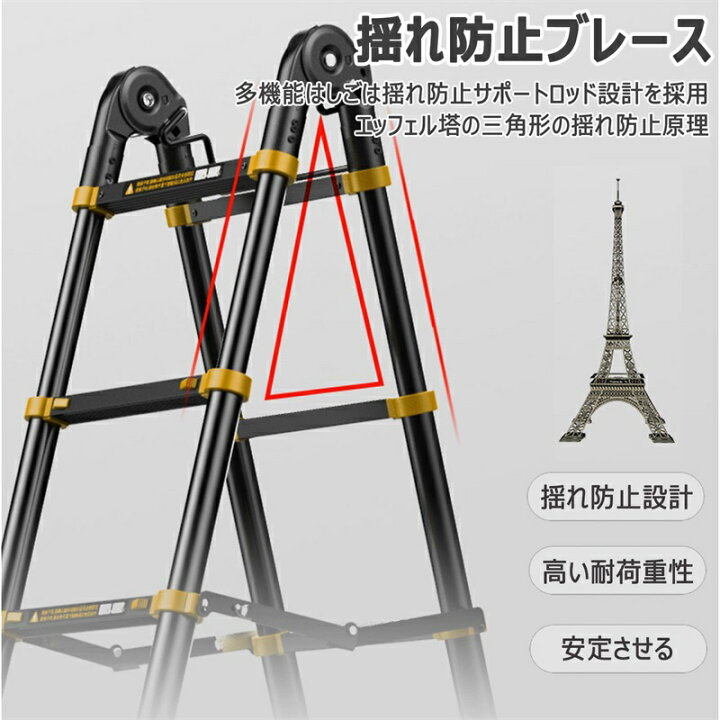 楽天市場】プロ用多機能アルミ伸縮はしご 3.7+3.7m 折りたたみ 