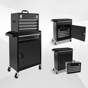 ツールカート ツールワゴン 工具台車 冷間圧延鋼材 5層の引き出し 工具ワゴン 工具カート 強力な耐荷重能力 底部にはキャスター付き 大型 ツールワゴン 整備用ワゴン 修理工場に最適(黒+青)