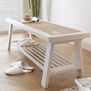 玄関の靴ベンチ、ベッドの端のベンチ、籐の 木製ベンチ、廊下のリビングルーム用の靴ラック(Beige,100cm/39.4in)