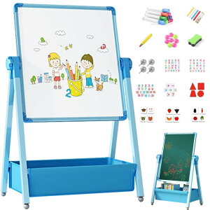 お絵かきボード 黒板 子供用 大画面 収納袋付き イーゼル 98-165cm高さ調整可能 360度回転 磁気筆書板 両面使用 鉄製 折りたたみ式収納 絵画 お絵描き おもちゃ 知育玩具 入園祝い 誕生日 贈り