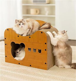 猫の爪とぎハウス 二層 クマ出入り口 猫 爪研ぎハウス 爪とぎ 可愛い 爪研ぎ 組み立て式 ウェーブタイプ 猫ベット 猫爪とぎ おもちゃ 玩具 キャットハウス 段ボール 爪とぎ兼ベッド ストレス解消 家具傷防止
