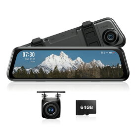 【3年品質保証 64GBカード付属】70mai Dash Cam S410 ミラー型ドライブレコーダー 前後カメラ 370万画素 F1.55 WDR 超強暗視 デジタルインナーミラー タッチパネル式 バックガイド線対応 スーパーキャパシタ搭載 IP67防水リアカメラ 右ハンドル車対応 日本語取扱説明書