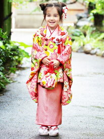 七五三 3歳 着物 “紅一点” ブランド 女の子用 正絹 袖付き被布コートセット 草履 巾着 髪飾り「ピンク、松竹梅」 SPFa 購入 販売