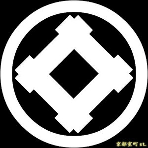 【家紋シール】 貼り付け家紋 「丸に隅立て井筒」 KOM139 黒地の着物用 着物に直接貼れる 男性用(直径 約4cm) ※女性用 子供用に変更可