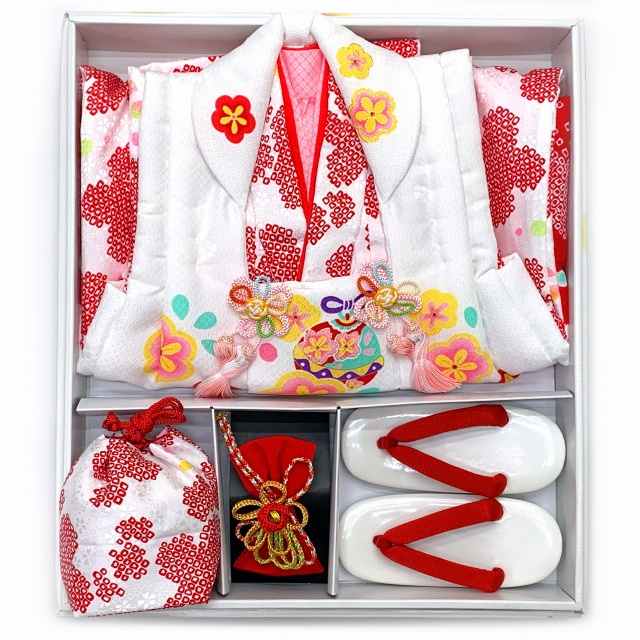 七五三 着物 3歳 女の子 日本製 着物セット 被布コートセット(合繊) 「白ｘ赤 白系、鈴」THFset765　[販売 購入] | 七五三 着物  浴衣 京都室町st．