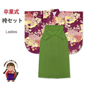 袴セット 卒業式 女性用 モダン柄の小振袖(二尺袖の着物)と無地袴のセット 合繊「紫系、雲と菊」TNS957TMT 購入 販売