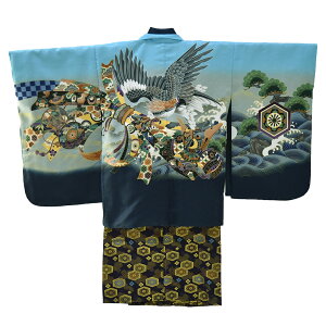 \まとめ割☆終了間近/ 七五三 着物 男の子 5歳 袷用 アンサンブル10点セット 鷹に束ね熨斗 金襴袴 箱なし 羽織+袴+長着+小物 礼装 子供 男の子 男児