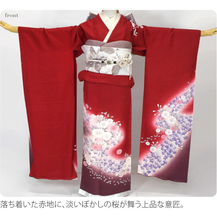 楽天市場】＼限定クーポン800円OFF／ 仮絵羽 袷用 正絹 振袖 赤 くすみ