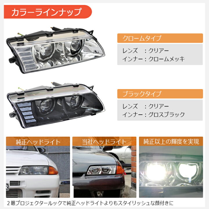 楽天市場】R32 スカイライン LED ヘッドライト ブラック FR32 FER32 
