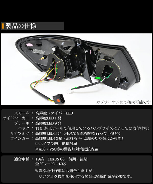 楽天市場】レクサス 19系 GS ファイバー LED テールランプ V2 レッド 