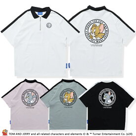 【父の日GIFT】【Sequence 04-12】TJ SIDE LINE S/S ZIP STRETCH POLOトムとジェリー ポロシャツ ZIPポロシャツ メンズ レディース tom and jerry トップス ビッグポロシャツ トムジェリ 半袖 1POINTトムジェリT アニメ ブランド 7bridge