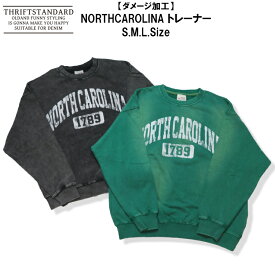 【40％OFF】【SALE】【THRIFT STANDARD 10-11】NORTHCAROLINAダメージ加工トレーナー新作 トップス トレーナー メンズトレーナー レディーストレーナー カジュアル ダメージ加工 古着加工 アメカジ スリフト 7BRIDGE プレゼント 春トレーナー