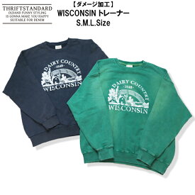 【父の日GIFT】【40％OFF】【SALE】【THRIFT STANDARD 10-11】WISCONSINダメージ加工トレーナー新作 トップス トレーナー メンズトレーナー レディーストレーナー カジュアルダメージ加工 古着加工 ゆったりSize アメカジ スリフト 7BRIDGE プレゼント 春トレーナー