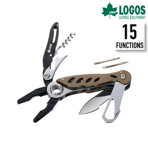 LOGOS/ロゴス PROマルチツール15 15種類のマルチ機能ツール ハサミ 栓抜き コルク抜き プラスマイナスドライバー ワイヤーカッター 5口径レンチ 六角ボルト・ナット対応 災害時やキャンプ 釣な