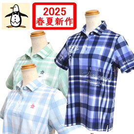 【2025春夏】マンシングウェア レディース ポロシャツ 日本製 チェック 吸汗速乾 UVカット ストレッチ 3Lサイズ有 MG5SHS24L ゴルフウェア 送料無料