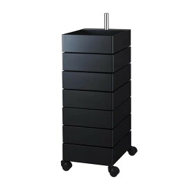 ワゴン キャスター付き 7段 トレイ 360度 回転 回転式 収納 キッチン収納 コスメ ネイル 収納棚 キャビネット ブラック 大容量