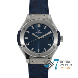 【117484】HUBLOT ウブロ 581.NX.7170.LR クラシックフュージョン ブルーダイヤル TI/クロコ/ラバー クオーツ ギャランティーカード 純正ボックス 腕時計 時計 WATCH レディース 女性 女【中古】