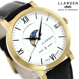 エルラーセン ヒューゴ 42mm クオーツ LL180GWCL ムーンフェイズ 腕時計 メンズ ホワイト×ブラック LLARSEN 記念品 ギフト 父の日 プレゼント 実用的